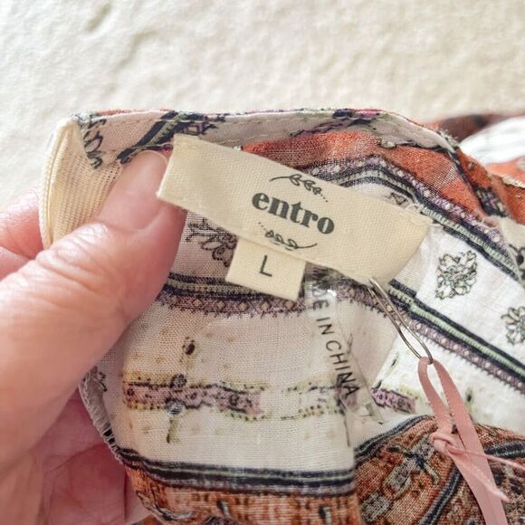 Entro NWT Batik Print 3/4 Sleeve V Neck Crop Wide Leg One Piece Jumpsuit Romper - Picture 13 of 14